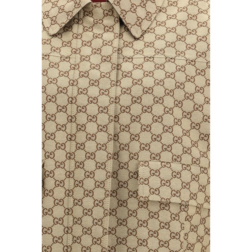 Bomber Jacket by Gucci for women in cotton canvas beige, patterned & signature showcases a bohemian silhouette, artfully detailed with a bohemian and signature pockets for a truly bohemian finish.