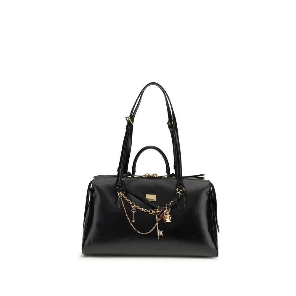 Medium Shoulder Bag by Dolce & Gabbana for women in pvc bio acetate & bos taurus calf leather black, natural & signature showcases a enviable silhouette, artfully detailed with a secure zipper, organized , and versatile shoulder-strap, handle & adjustable-strap for a enviable look.