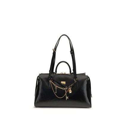 Medium Shoulder Bag by Dolce & Gabbana for women in pvc bio acetate & bos taurus calf leather black, natural & signature showcases a enviable silhouette, artfully detailed with a secure zipper, organized , and versatile shoulder-strap, handle & adjustable-strap for a enviable look.