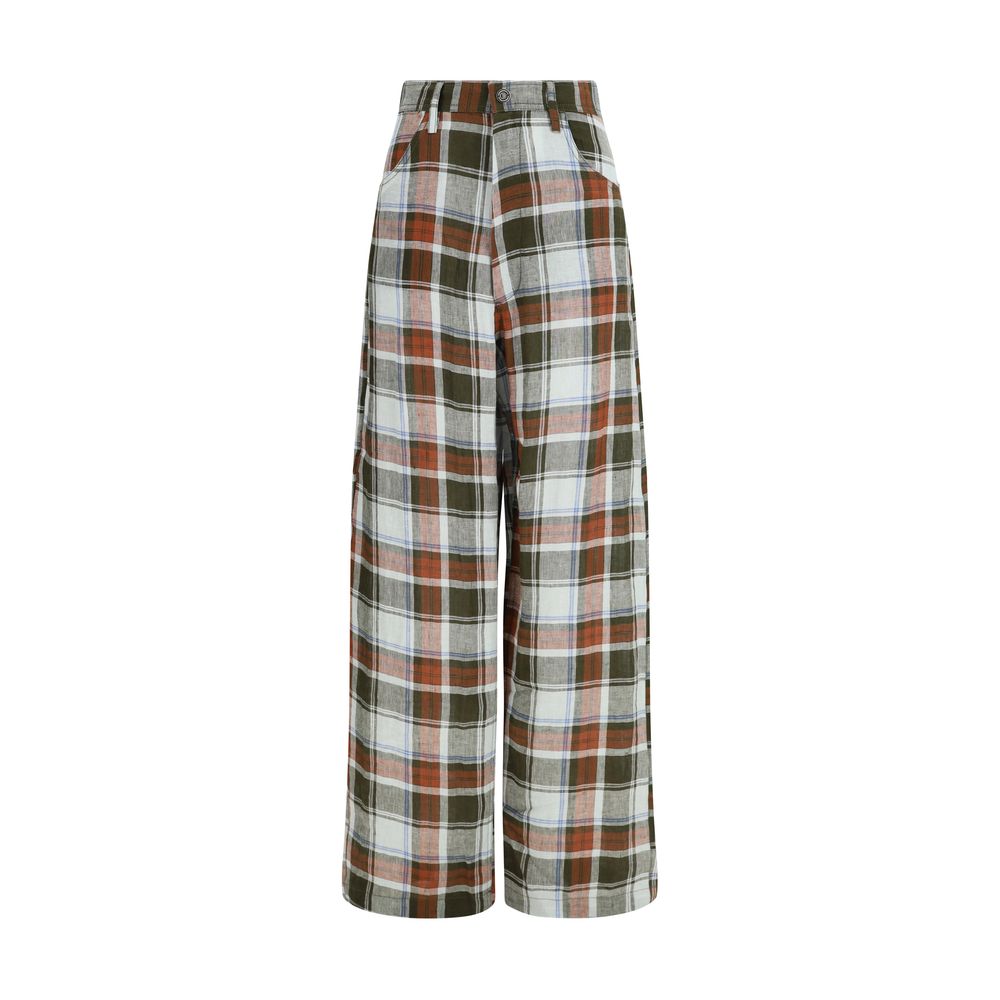 Trousers by MARBELL for women in linen multicolor & checked presents a smart silhouette, meticulously detailed with a smart relaxed-fit & regular-fit, a smart long, and a smart high rise.