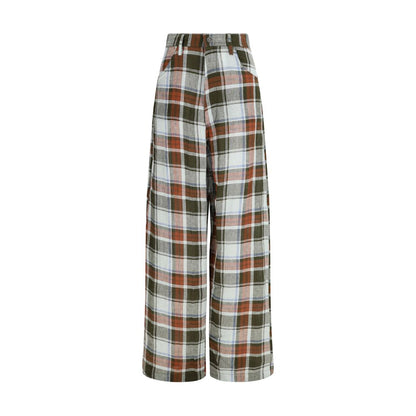 Trousers by MARBELL for women in linen multicolor & checked presents a smart silhouette, meticulously detailed with a smart relaxed-fit & regular-fit, a smart long, and a smart high rise.