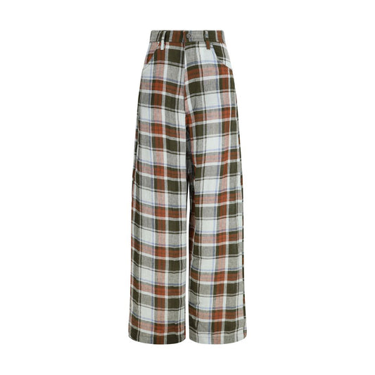 Trousers by MARBELL for women in linen multicolor & checked presents a smart silhouette, meticulously detailed with a smart relaxed-fit & regular-fit, a smart long, and a smart high rise.