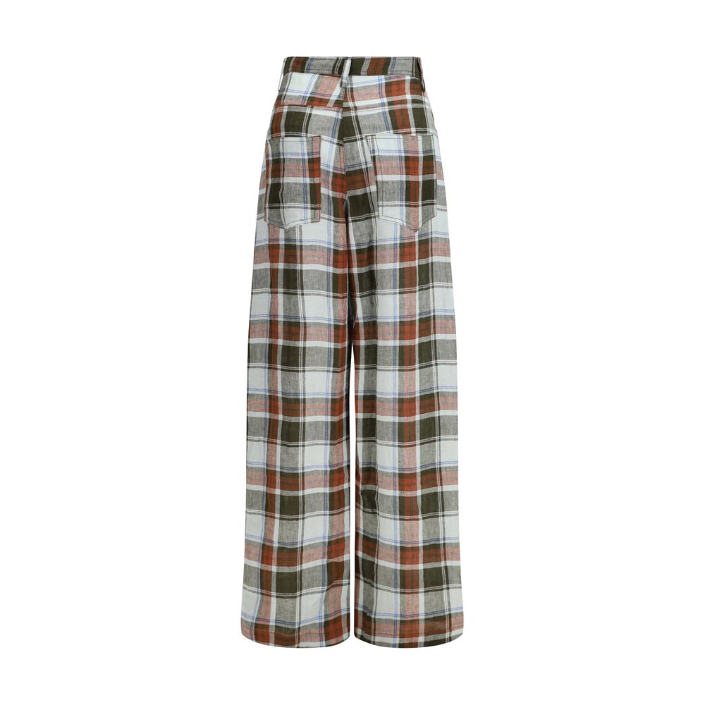 Trousers by MARBELL for women in linen multicolor & checked features a sculptural silhouette, showcasing a sculptural relaxed-fit & regular-fit and long with a sophisticated high rise for a sculptural finish.