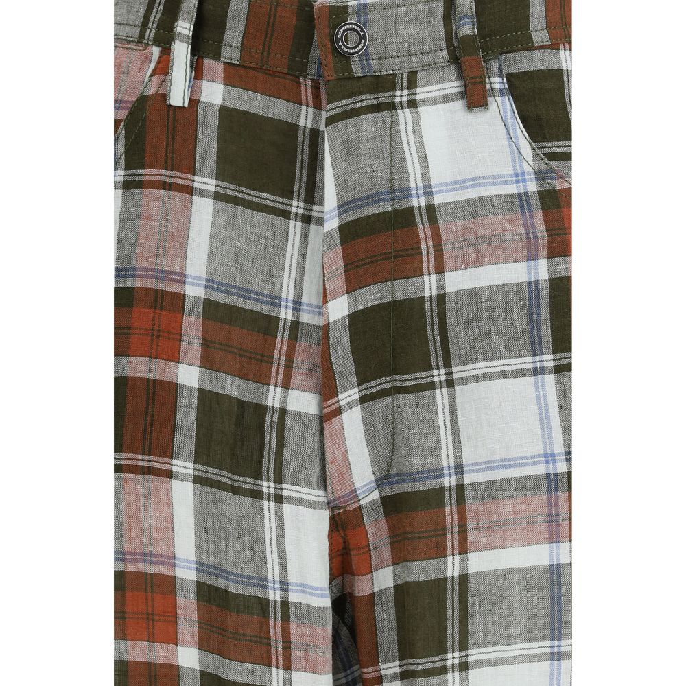 Trousers by MARBELL for women in linen multicolor & checked features an sartorial silhouette, showcasing a precise relaxed-fit & regular-fit and long with a sartorial high rise for a refined look.