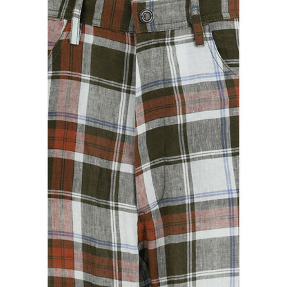 Trousers by MARBELL for women in linen multicolor & checked features an sartorial silhouette, showcasing a precise relaxed-fit & regular-fit and long with a sartorial high rise for a refined look.
