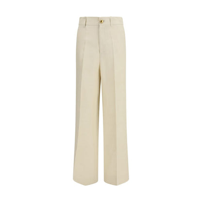Casual Pants by P.A.R.O.S.H. for women in viscose linen twill beige, gold & natural presents a refined pantology silhouette, artfully defined by a refined pantology straight, relaxed-fit, regular-fit & wide, long, and a sophisticated .