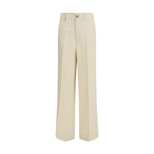 Casual Pants by P.A.R.O.S.H. for women in viscose linen twill beige, gold & natural presents a refined pantology silhouette, artfully defined by a refined pantology straight, relaxed-fit, regular-fit & wide, long, and a sophisticated .