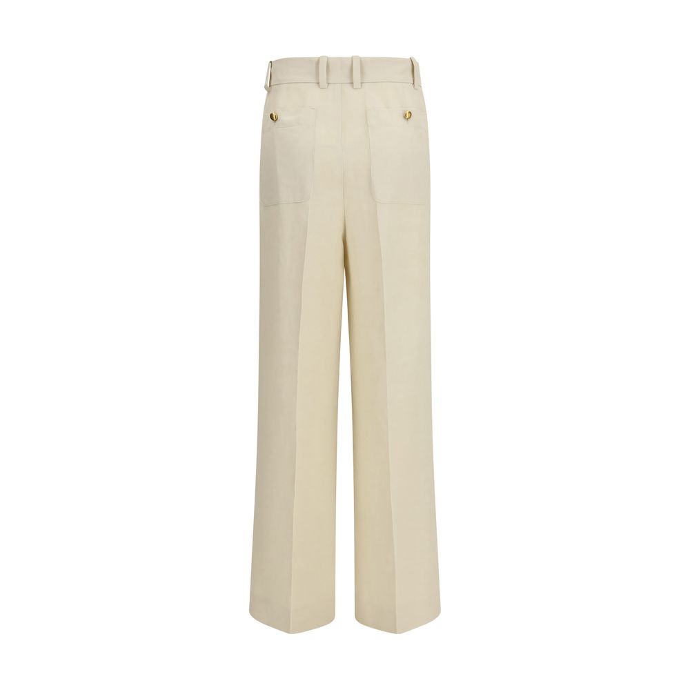 Casual Pants by P.A.R.O.S.H. for women in viscose linen twill beige, gold & natural features a refined silhouette with a refined straight, relaxed-fit, regular-fit & wide, defined by a and a refined long for a refined finish.