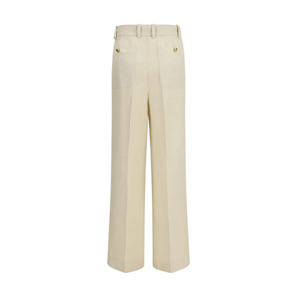 Casual Pants by P.A.R.O.S.H. for women in viscose linen twill beige, gold & natural features a refined silhouette with a refined straight, relaxed-fit, regular-fit & wide, defined by a and a refined long for a refined finish.