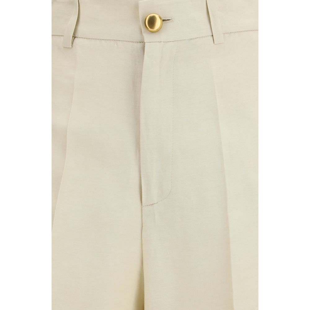 Casual Pants by P.A.R.O.S.H. for women in viscose linen twill beige, gold & natural features an sophisticated and straight, relaxed-fit, regular-fit & wide with a precise long, creating a sophisticated and sophisticated silhouette.