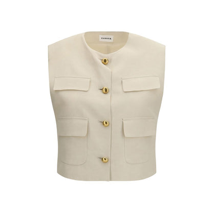 Vest by P.A.R.O.S.H. for women in wool beige & gold features a chic silhouette, expertly detailed with a refined and premium pockets for a truly chic look.
