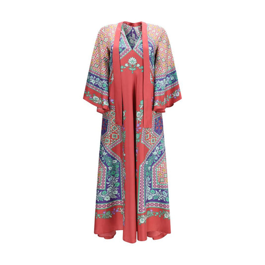 Dress by La Double J for women in silk twill multicolor, patterned & print presents a sinuous silhouette, showcasing a sophisticated high-collar neckline and long-sleeve detailed with a sinuous maxi long for a refined finish.