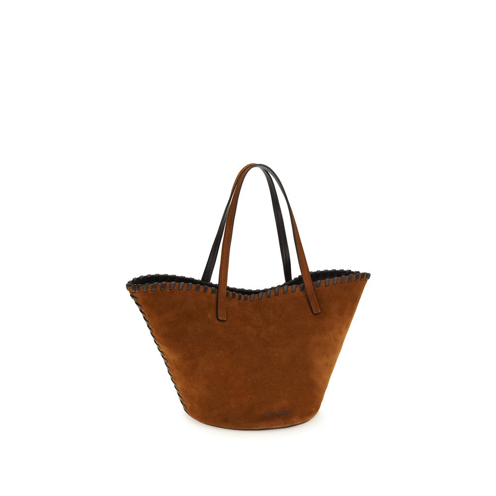 Mini Shoulder Bucket Bag by Staud for women in bos taurus calf suede leather brown features a enviable silhouette, showcasing a secure magnetic, ample , and enviable handle for a enviable finish.