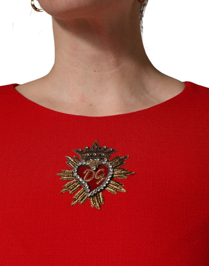 Dolce & Gabbana Heart Women's Sheath Cocktail Virgin Wool Silk & Elastane Mini Dress - Red