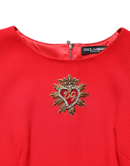 Dolce & Gabbana Heart Women's Sheath Cocktail Virgin Wool Silk & Elastane Mini Dress - Red