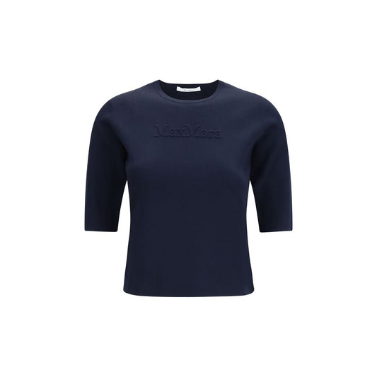 T-Shirt by Max Mara Pure for women in viscose & polyamide blue & cream features a plush silhouette, showcasing a sophisticated crew neckline and three-quarter-sleeve for a truly plush finish.