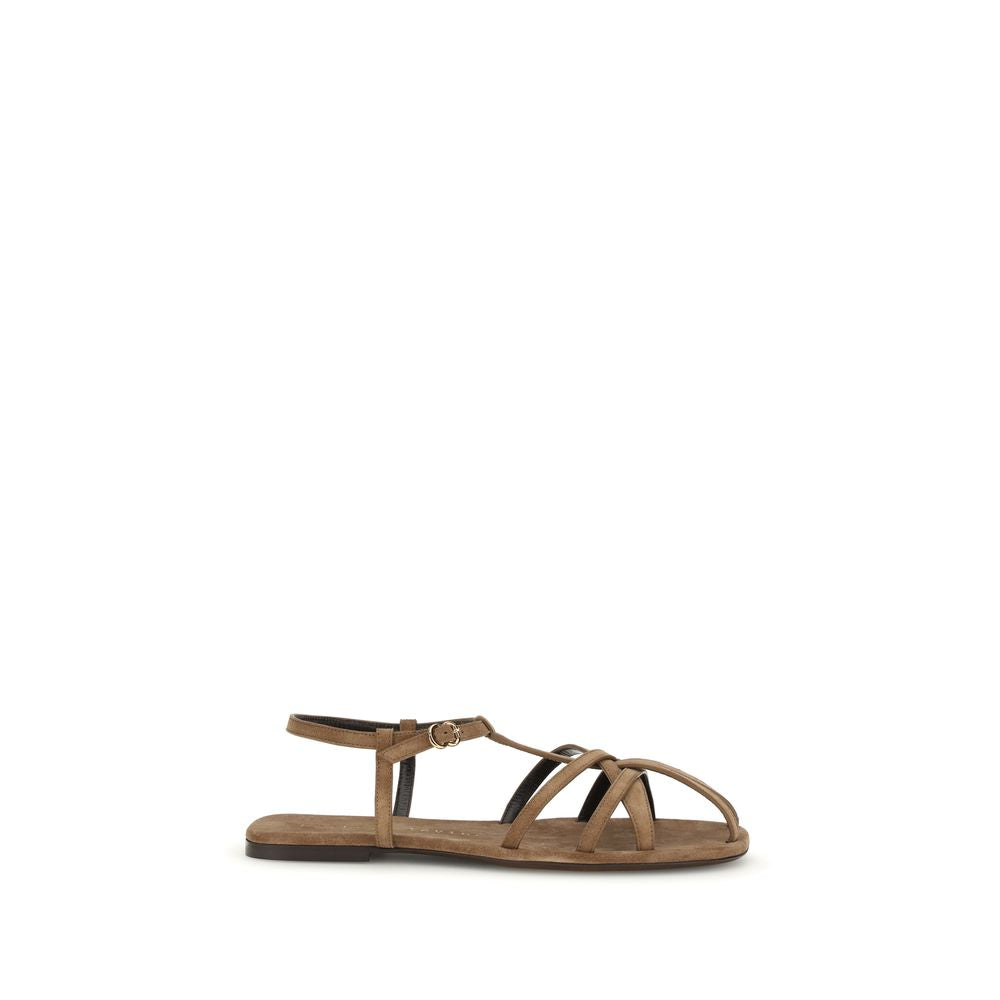 Flat Cage Sandals by Herbert Levine for women in bos taurus calf suede leather and brown presents a captivating silhouette, showcasing the signature style of the Women's Bos Taurus Calf Suede Leather Flat Cage Sandals with a captivating flat and captivating .
