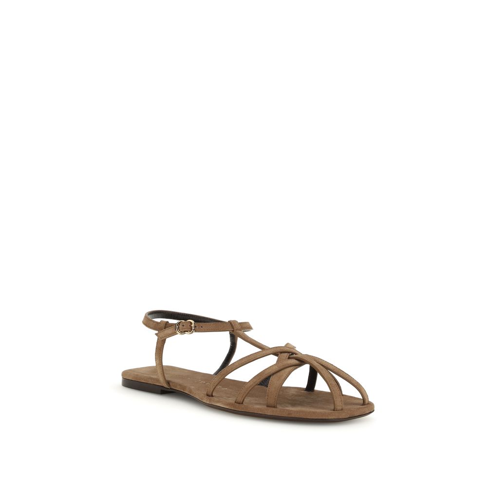 Flat Cage Sandals by Herbert Levine for women in bos taurus calf suede leather brown features an architectural design from the Women's Bos Taurus Calf Suede Leather Flat Cage Sandals collection, defined by a architectural flat and for a architectural finish.