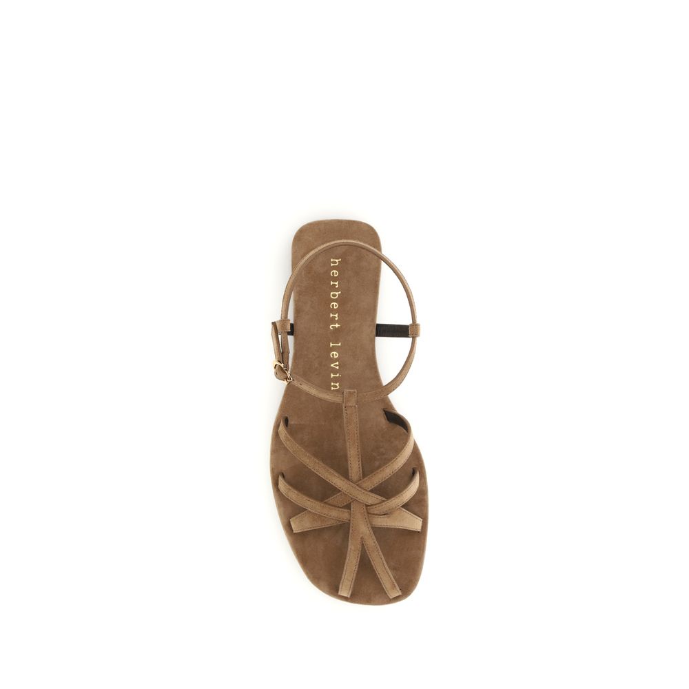 Flat Cage Sandals by Herbert Levine for women in bos taurus calf suede leather brown showcases a sculptural silhouette as Women's Bos Taurus Calf Suede Leather Flat Cage Sandals, defined by a sculptural flat and sculptural for a sculptural look.