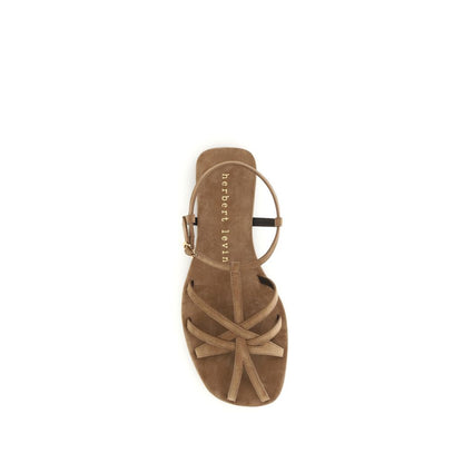 Flat Cage Sandals by Herbert Levine for women in bos taurus calf suede leather brown showcases a sculptural silhouette as Women's Bos Taurus Calf Suede Leather Flat Cage Sandals, defined by a sculptural flat and sculptural for a sculptural look.