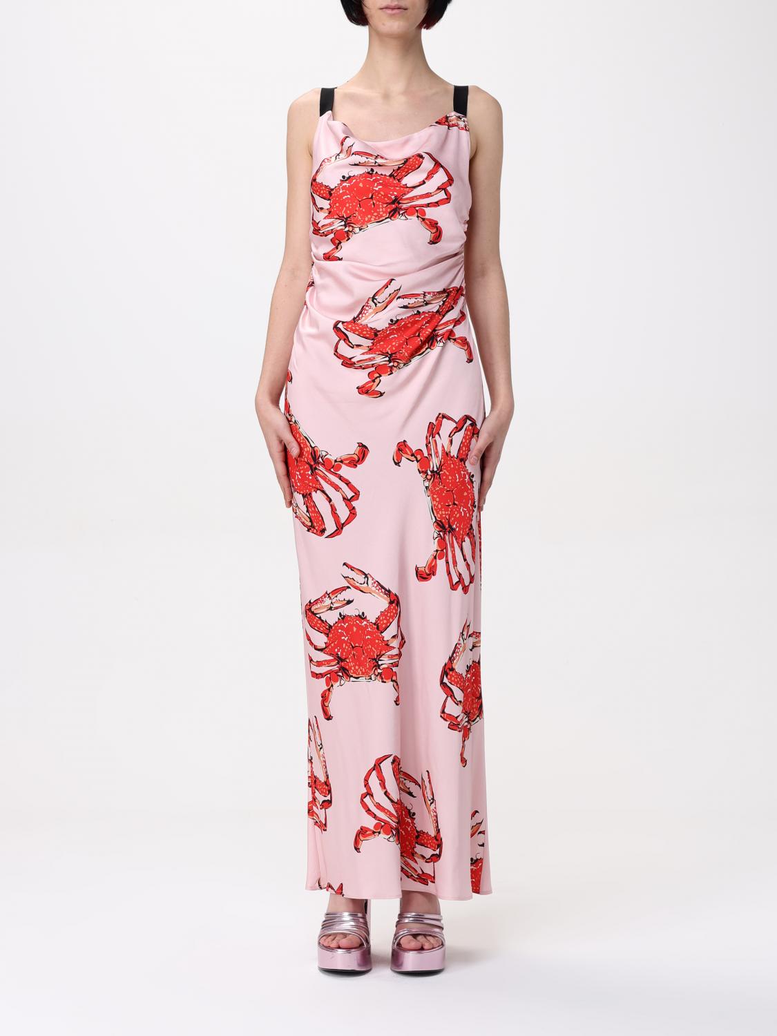 Dress by MSGM for women in silk multicolor, patterned & print presents a sinuous silhouette, showcasing a sophisticated cowl neckline and sleeveless detailed with a sinuous maxi long for a refined finish.
