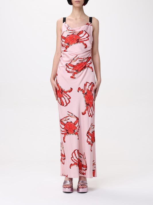 Dress by MSGM for women in silk multicolor, patterned & print presents a sinuous silhouette, showcasing a sophisticated cowl neckline and sleeveless detailed with a sinuous maxi long for a refined finish.