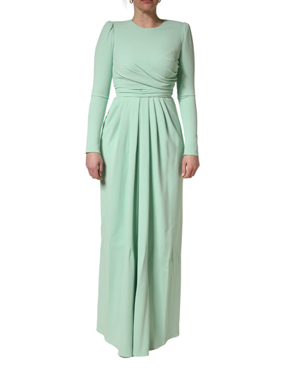 Dolce & Gabbana Women's Gown Sheath Cocktail Long-Sleeve Silk Viscose & Calf Leather Long Dress - Green
