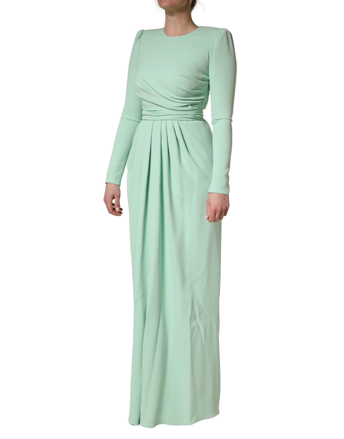 Dolce & Gabbana Women's Gown Sheath Cocktail Long-Sleeve Silk Viscose & Calf Leather Long Dress - Green
