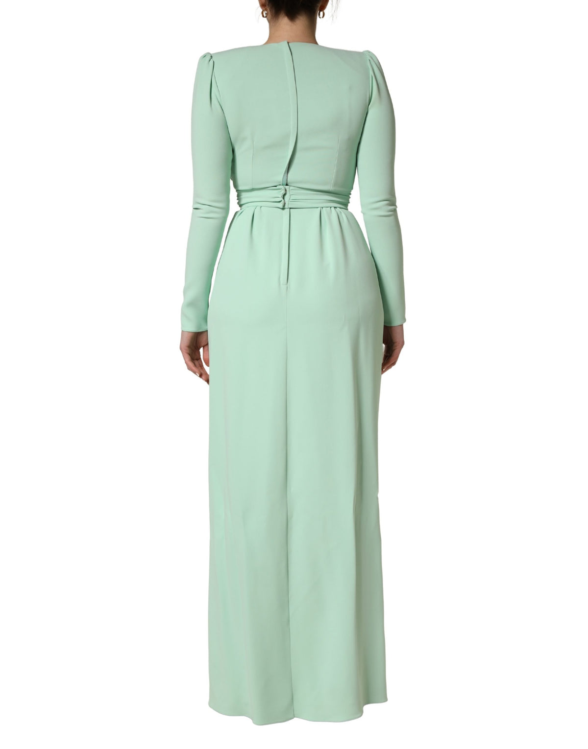 Dolce & Gabbana Women's Gown Sheath Cocktail Long-Sleeve Silk Viscose & Calf Leather Long Dress - Green