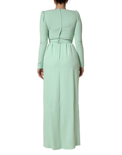 Dolce & Gabbana Women's Gown Sheath Cocktail Long-Sleeve Silk Viscose & Calf Leather Long Dress - Green