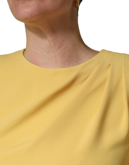 Dolce & Gabbana Women's Sheath Cocktail Long-Sleeve Calf Leather Cotton & Silk Midi Dress - Yellow