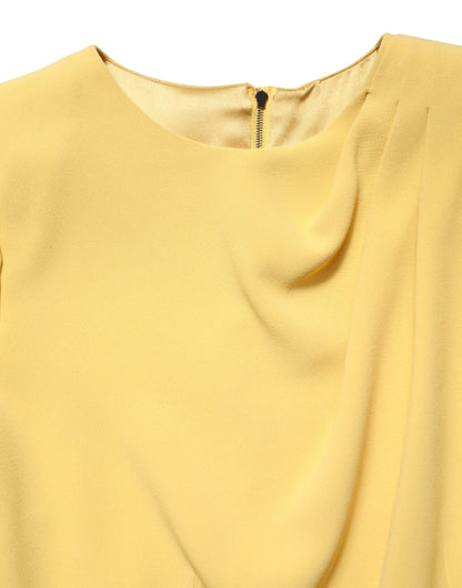 Dolce & Gabbana Women's Sheath Cocktail Long-Sleeve Calf Leather Cotton & Silk Midi Dress - Yellow