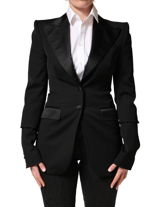 Dolce & Gabbana Women's Single Breasted Virgin Wool Silk Nylon & Elastane Blazer - Black