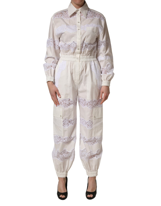 One-Piece by Dolce & Gabbana for women in nylon polyester cotton & lace white showcases an fashionable silhouette, artfully incorporating a and long-sleeve for a truly fashionable and refined finish.