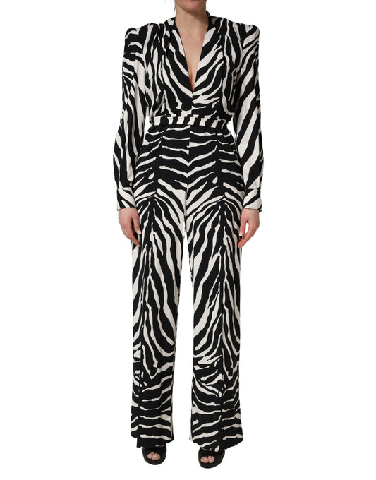 Dolce & Gabbana Play Women's Viscose Silk One-Piece - Black White Zebra Patterned Print