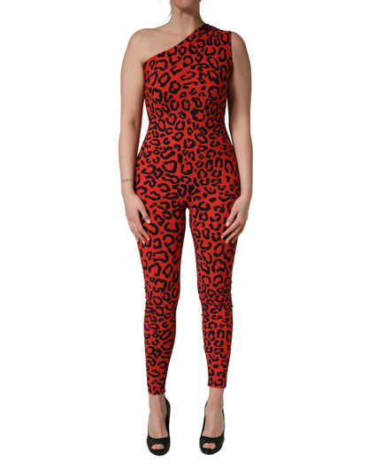 Dolce & Gabbana Play Women's Stretch Nylon One-Piece - Black Red Leopard Print Patterned Print