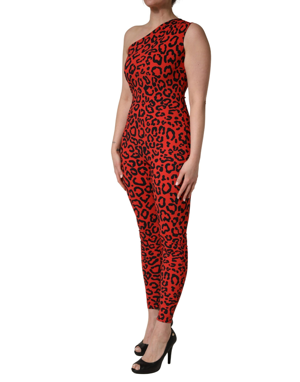 Dolce & Gabbana Play Women's Stretch Nylon One-Piece - Black Red Leopard Print Patterned Print