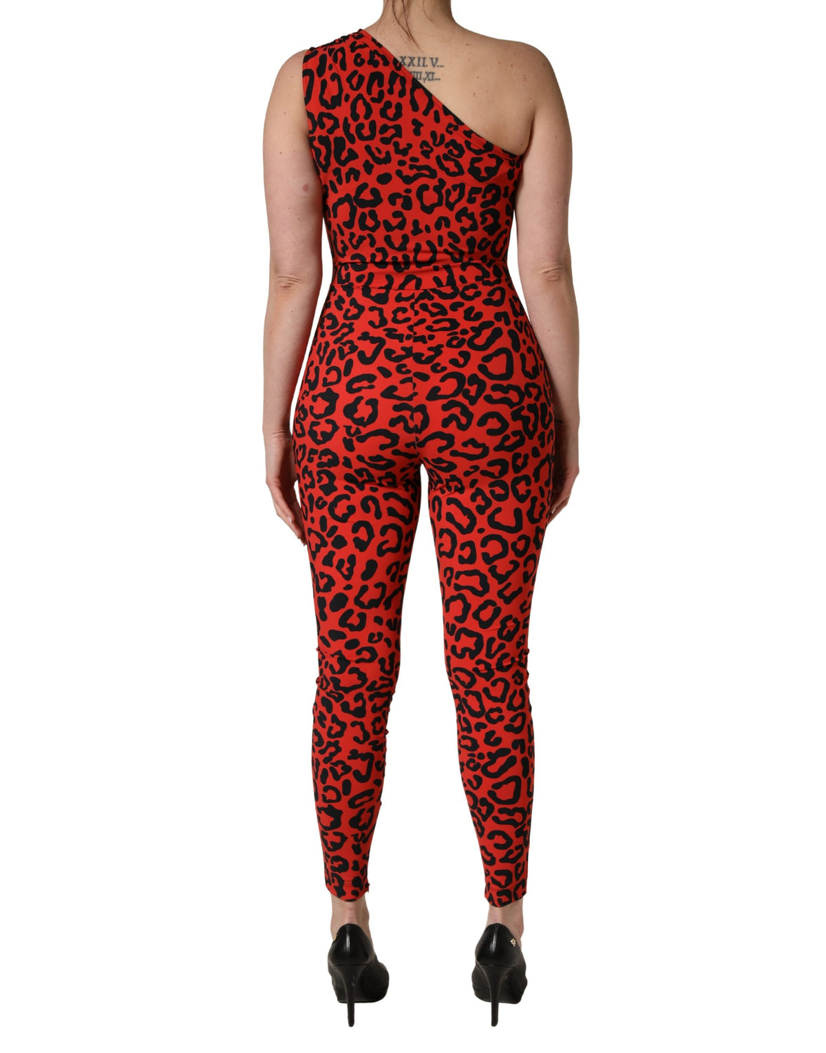 Dolce & Gabbana Play Women's Stretch Nylon One-Piece - Black Red Leopard Print Patterned Print