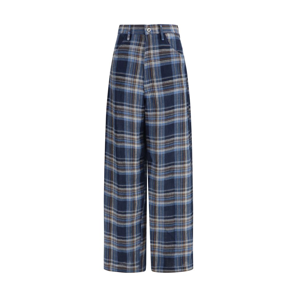 Casual Pants by MARBELL for women in linen blue features a polished silhouette with a polished regular-fit, reaching a polished long and finished with a polished .