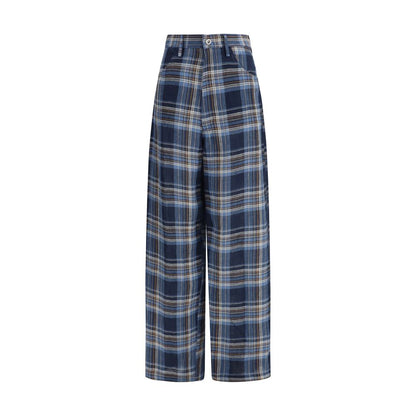 Casual Pants by MARBELL for women in linen blue features a polished silhouette with a polished regular-fit, reaching a polished long and finished with a polished .