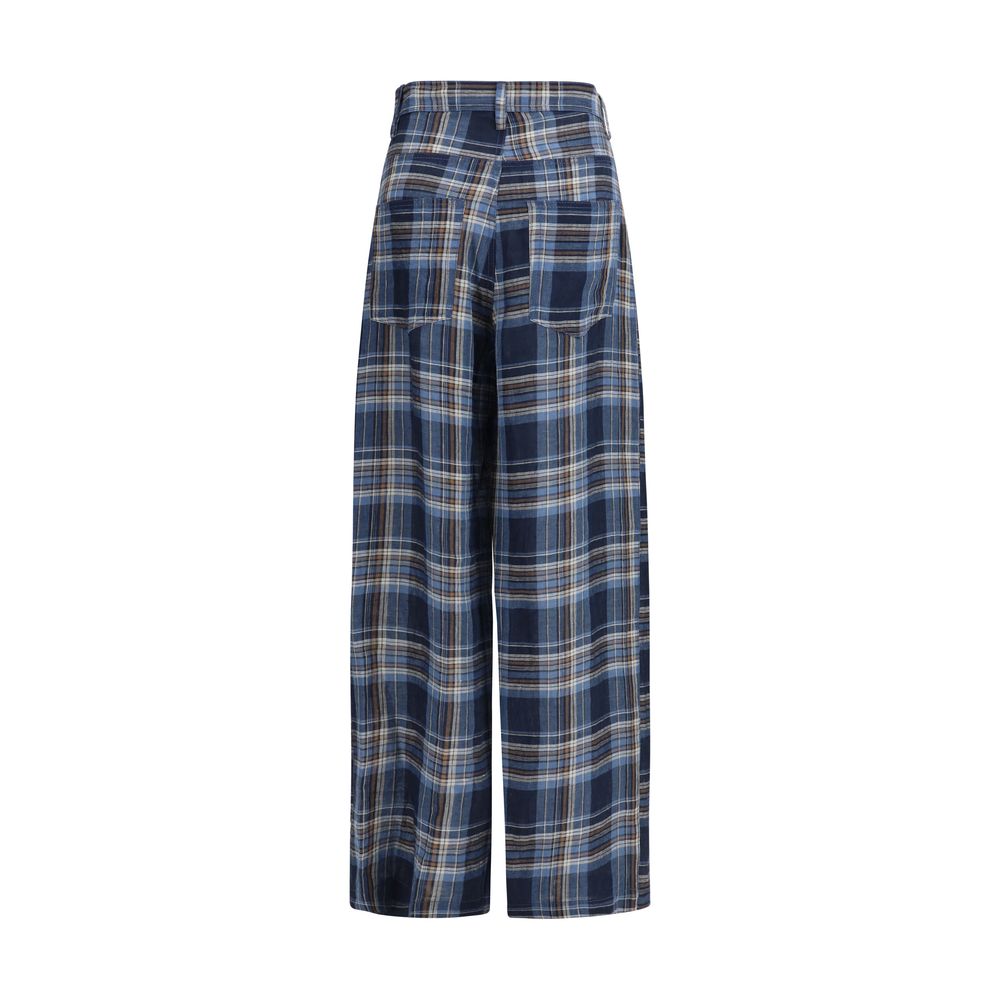 Casual Pants by MARBELL for women in linen blue features an sartorial regular-fit and long with a cut for a sartorial finish.