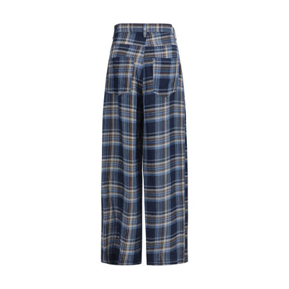 Casual Pants by MARBELL for women in linen blue features an sartorial regular-fit and long with a cut for a sartorial finish.