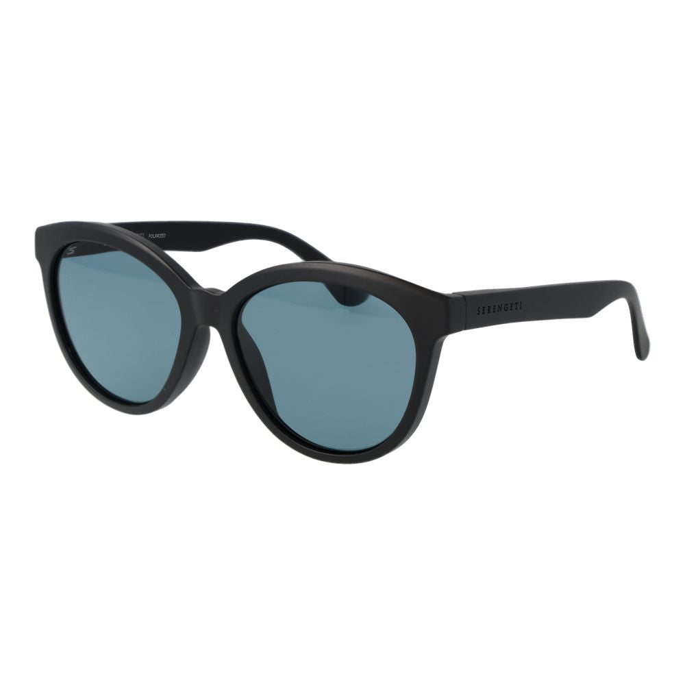 Sunglasses by Serengeti for women in plastic black features an lustrous full-rim round frame design with black coloured frame detailing and photochromatic polarized category-2-medium-tint lens for a lustrous aesthetic.