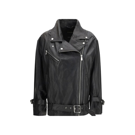 Jacket by PINKO for women in sheep leather black showcases a enveloping silhouette, artfully detailed with a enveloping and premium pockets for a truly enveloping finish.
