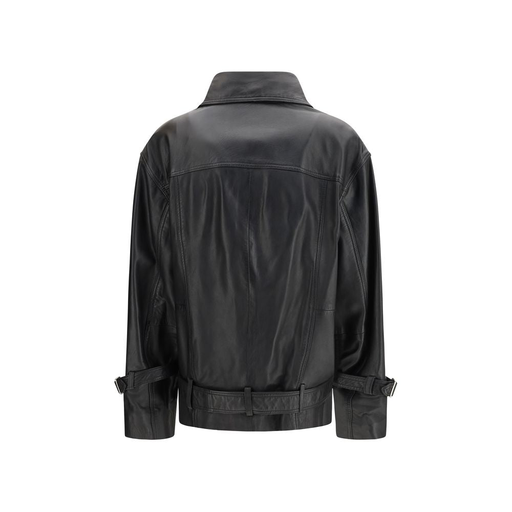 Jacket by PINKO for women in sheep leather black showcases a contemporary silhouette, detailed with a contemporary and premium pockets for a sophisticated finish.