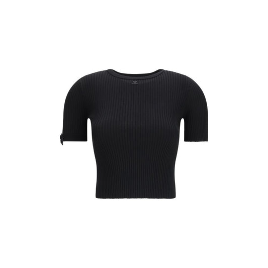 Activewear T-Shirt by Courrèges for women in polyester & viscose black features a dynamic silhouette with short-sleeve and crew neckline enhanced by functional .