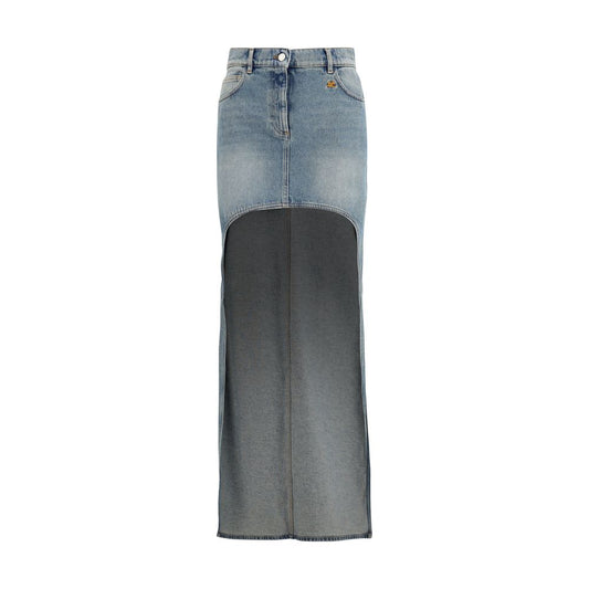Skirt by Courrèges for women in acetate & cotton denim blue showcases a dramatic silhouette, artfully capturing the essence of the Women's Circle Denim Asymmetrical Acetate & Cotton Long Skirt in a dramatic long cut for a refined look.