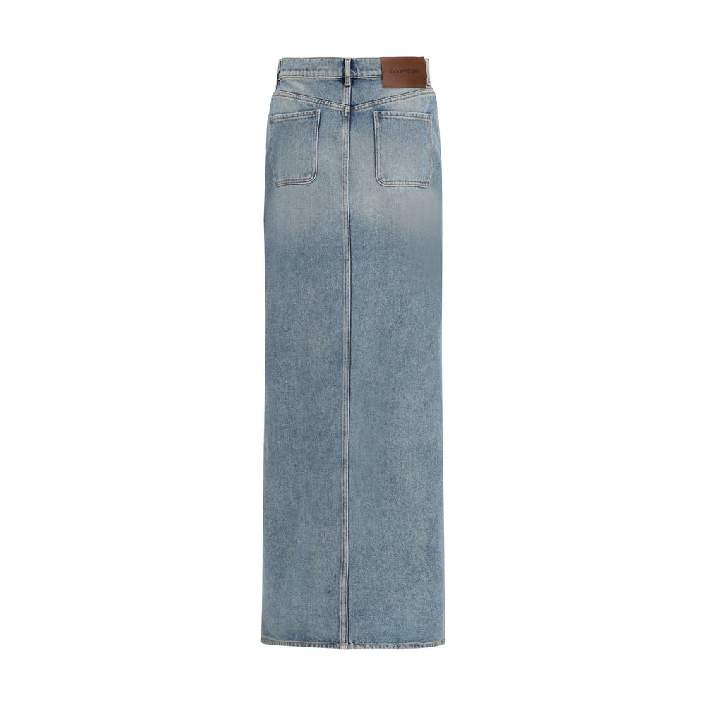 Skirt by Courrèges for women in acetate & cotton denim blue features a captivating silhouette, showcasing the captivating Women's Circle Denim Asymmetrical Acetate & Cotton Long Skirt design with a sophisticated long for a captivating look.