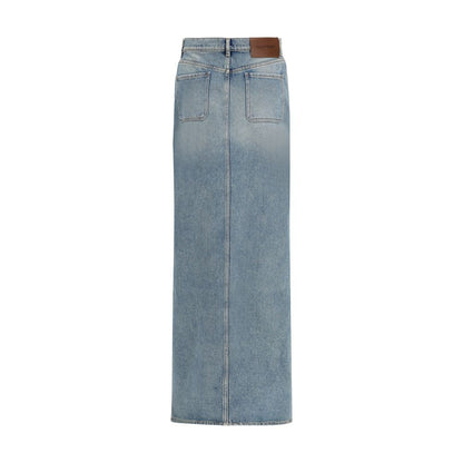 Skirt by Courrèges for women in acetate & cotton denim blue features a captivating silhouette, showcasing the captivating Women's Circle Denim Asymmetrical Acetate & Cotton Long Skirt design with a sophisticated long for a captivating look.