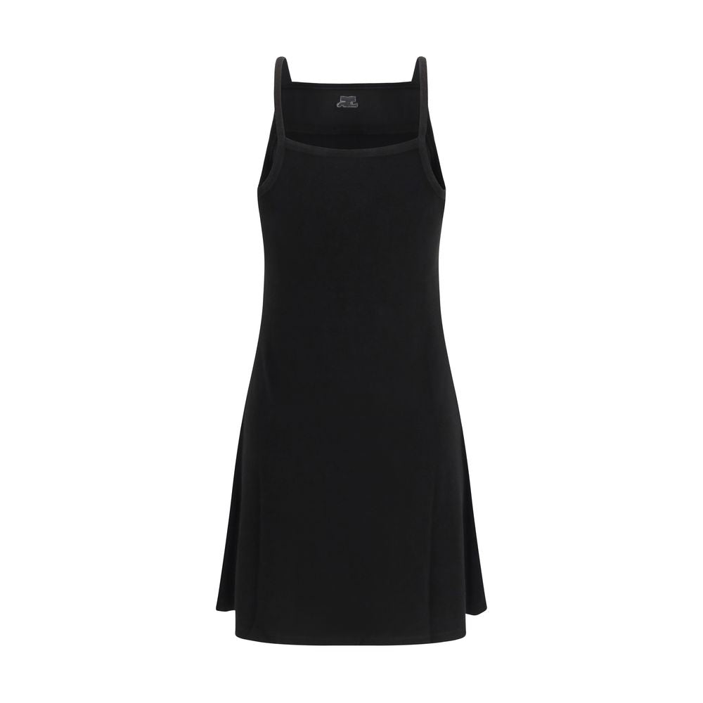 Dress by Courrèges for women in polyamide viscose black features an eye catching silhouette with a sophisticated square neckline, elegant , and a refined short mini for a eye catching aesthetic.